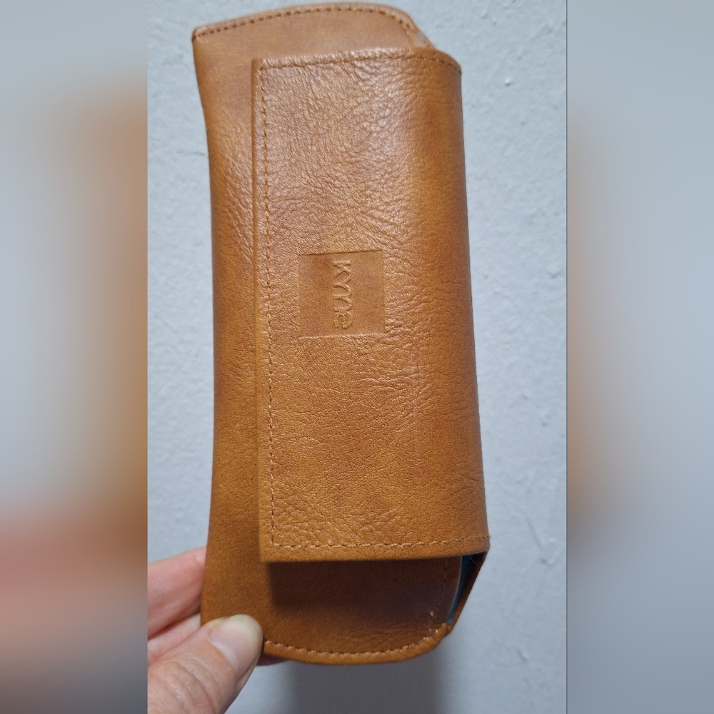 Kyme Brown Leather Sunglasses case with a magnetic Closure.